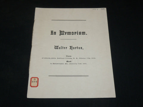 1891 IN MEMORIAM - WALTER HORTONY REV. A. M. LOCKWOOD - SOFTCOVER - J 6072