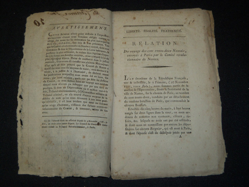 1793 RELATION DU VOYAGE DES CENT TRENTE - DEUX NANTAIS BOOK - FRENCH - J 5338