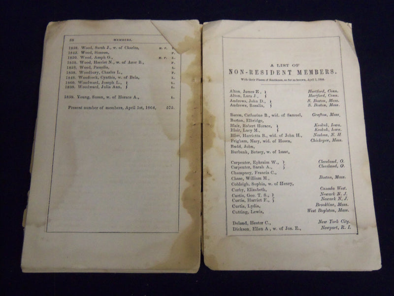 1864 FIRST CHURCH ARTICLES OF FAITH COVENANT & STANDING RULES -WORCESTER- J 8815