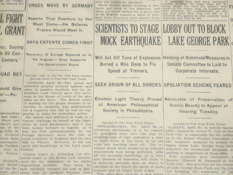 1923 APRIL 21 NEW YORK TIMES - SCIENTISTS TO STAGE A MOCK EARTHQUAKE - NT 8355