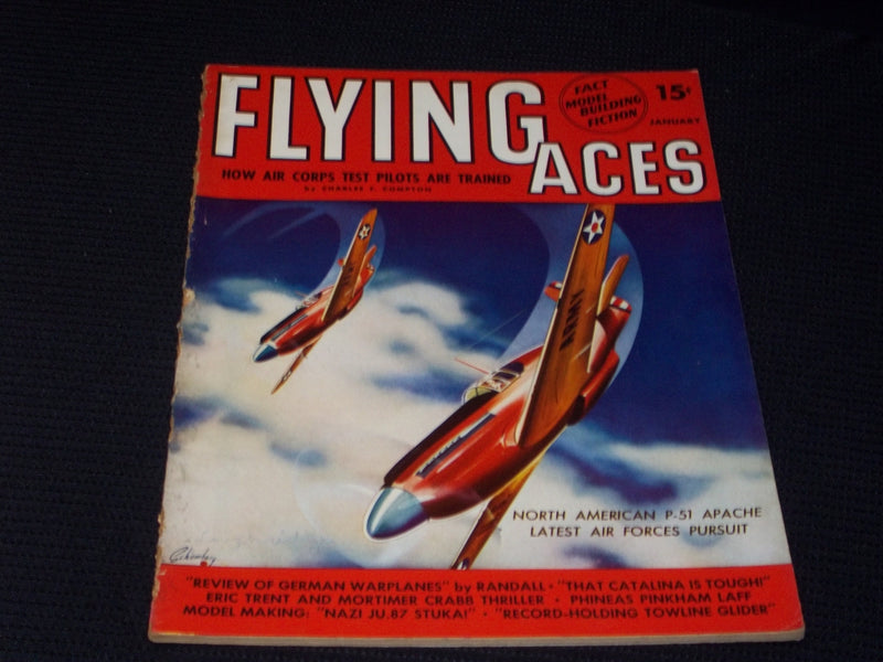 1942 JANUARY FLYING ACES MAGAZINE ILLUSTRATED FRONT COVER - E 146