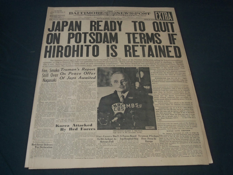 1945 AUGUST 10 BALTIMORE NEWS NEWSPAPER - JAPAN READY TO QUIT - NT 7317