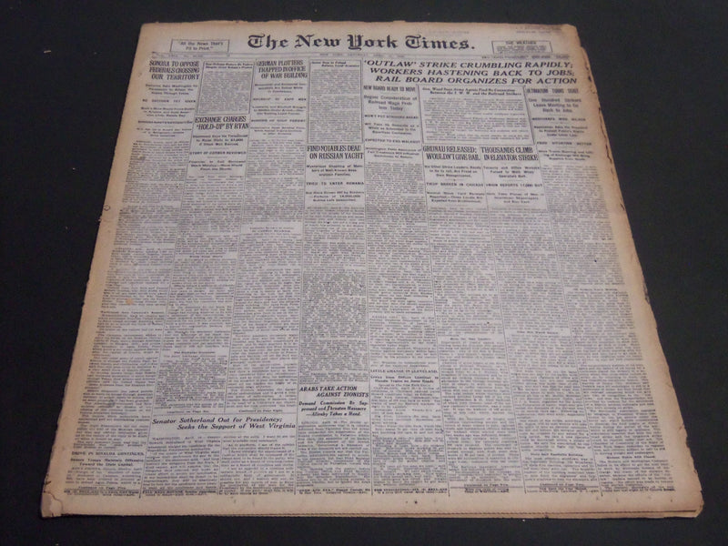 1920 APRIL 17 NEW YORK TIMES - OUTLAW STRIKE CRUMBLING RAPIDLY - NT 6796