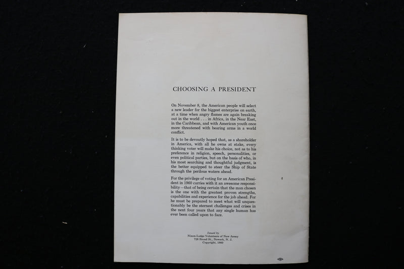 1960 RICHARD NIXON CAMPAIGN BOOK - SOFTCOVER - K 2312