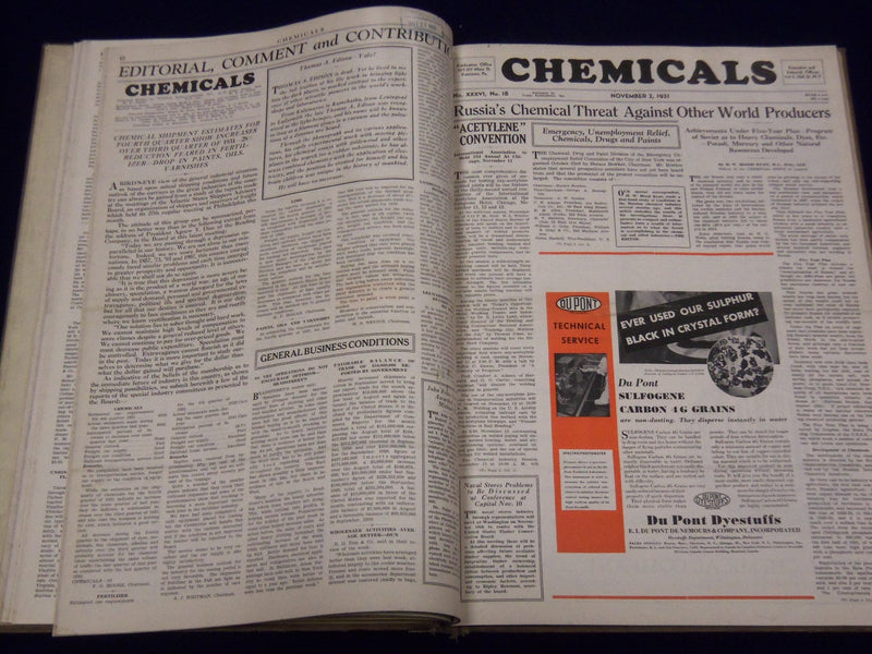 1931 OCT-DEC CHEMICALS MAGAZINE BOUND VOLUME PRICE TRENDS IMPORTS ADS - KD 663