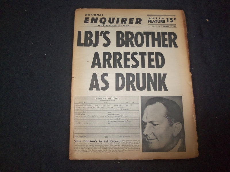 1966 SEP 11 NATIONAL ENQUIRER NEWSPAPER - LBJ'S BROTHER DRUNK, ARRESTED- NP 7422