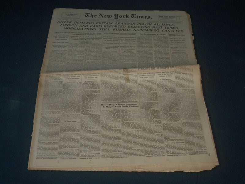 1939 AUGUST 27 NEW YORK TIMES - HITLER DEMANDS BRITAIN ABANDON ALLIANCE- NP 3608