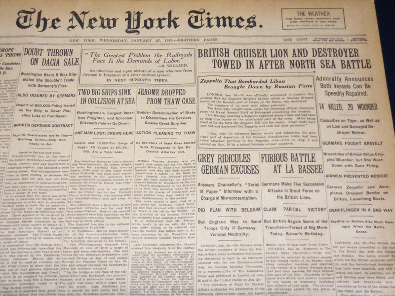 1915 JANUARY 27 NEW YORK TIMES - JEROME DROPPED FROM THAW CASE - NT 7829