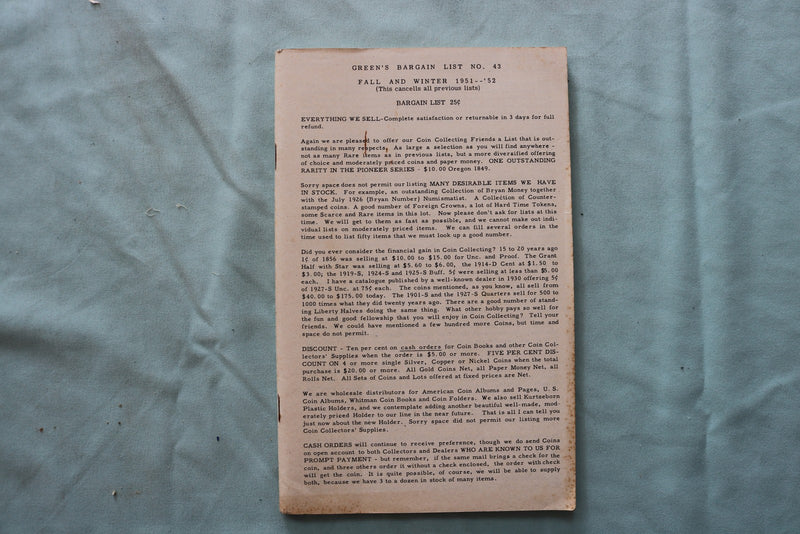 1950-1952 R. GREEN COIN CATALOGS - LOT OF 4 - K 3299