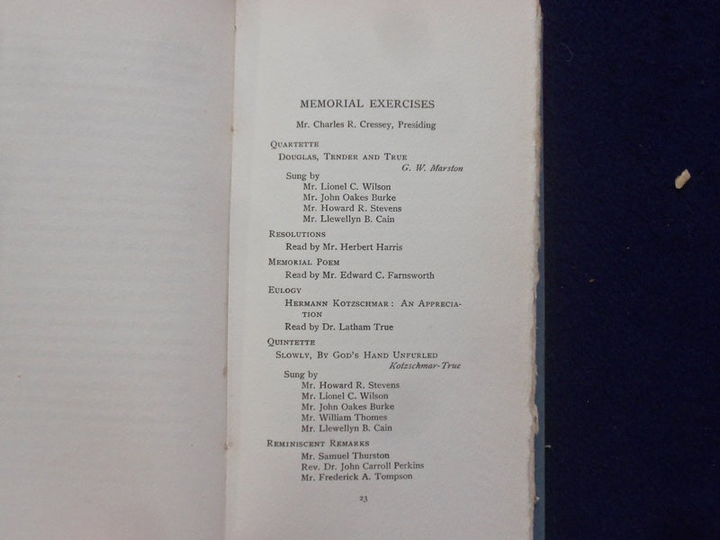 1909 HERMAN KOTZSCHMAR HARDCOVER BOOK - K 212