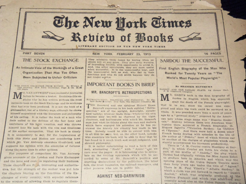 1913 NEW YORK TIMES NEWSPAPER BOOK REVIEW SECTIONS LOT OF 15 ISSUES - O 3221B