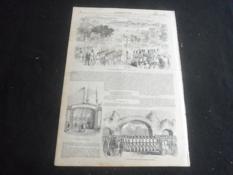 1853 AUGUST 13 ILLUSTRATED NEWS MAGAZINE - PLYMOUTH CELEBRATION - B 5531K