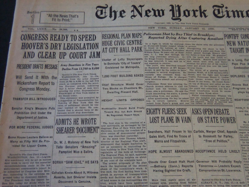 1930 JANUARY 12 NEW YORK TIMES - CONGRESS TO SPEED HOOVER'S LEGISLATION- NT 5729