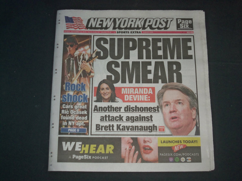 2019 SEPTEMBER 16 NEW YORK POST NEWSPAPER - SUPREME SMEAR; KAVANAUGH ATTACK