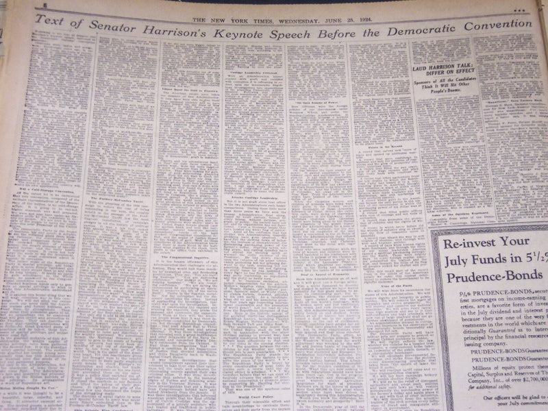 1924 JUNE 25 NEW YORK TIMES - HARRISON'S KEYNOTE STIRS A FUROR - NT 5069