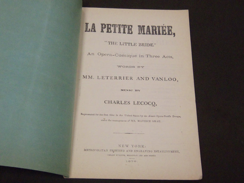 1876 LA PETITE MARIEE OPERA PROGRAM 