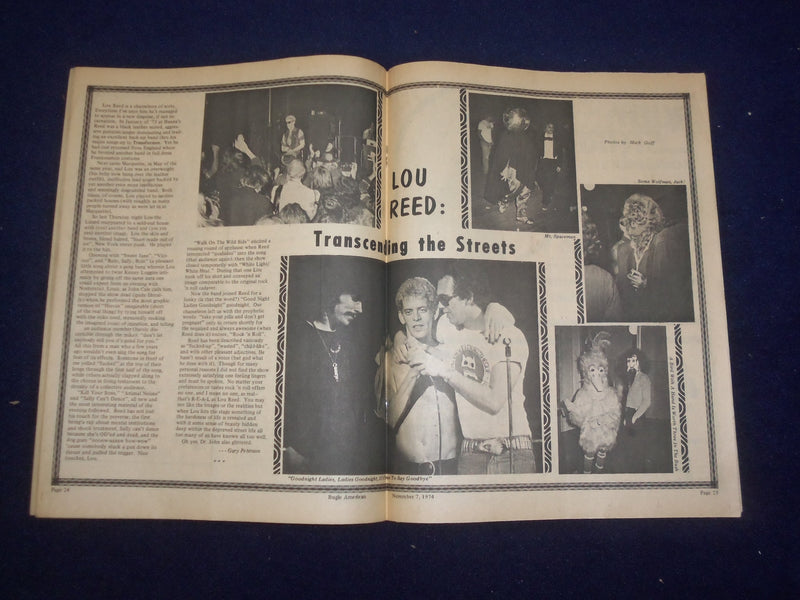 1974 NOVEMBER 7 BUGLE AMERICAN MAGAZINE - LOU REED IN CONCERT - J 9424