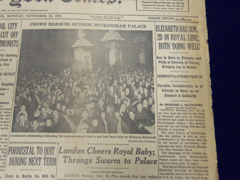 1948 NOV 15 NEW YORK TIMES NEWSPAPER - ELIZABETH HAS SON 2D ROYAL LINE - NT 16