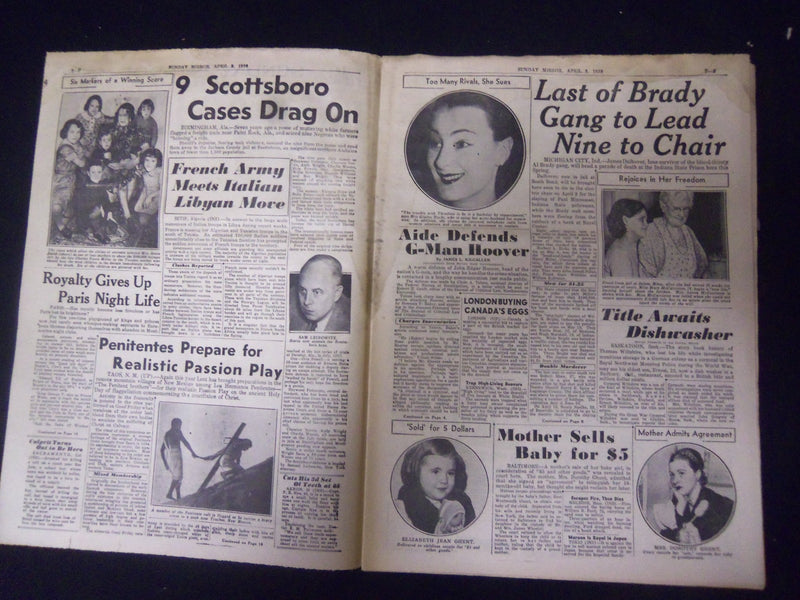 1938 APRIL 3 NEW YORK SUNDAY MIRROR - DOOM 9 KILLERS TO DIE IN CHAIR - NP 2258