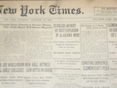1922 NOVEMBER 23 NEW YORK TIMES - ALABAMA MINE EXPLOSION, 83 KILLED - NT 8438