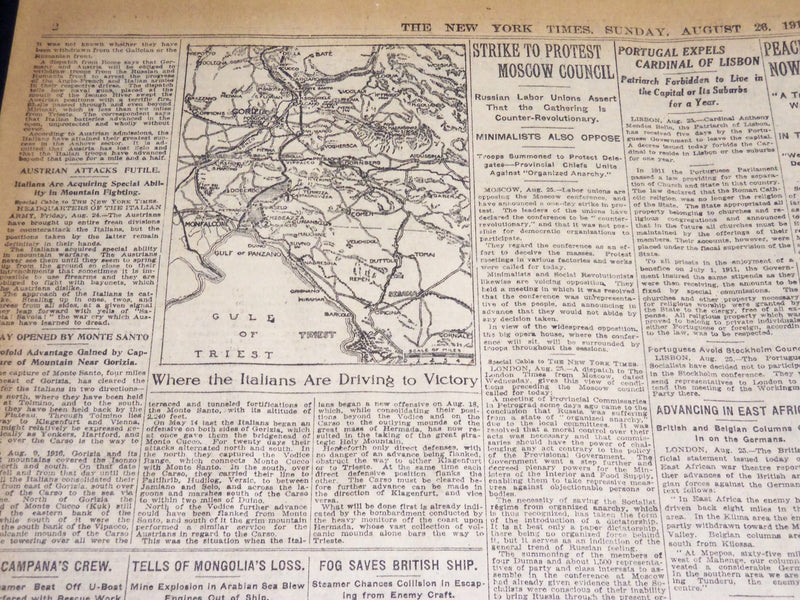 1917 AUGUST 26 NEW YORK TIMES - ITALIANS CONQUER MONTE SANTO - NT 8520