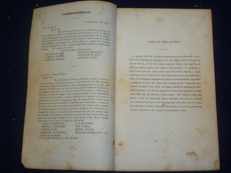 1850 PUBLIC THANKSGIVING DISCOURSE - CONCORD, NEW HAMPSHIRE - J 4797