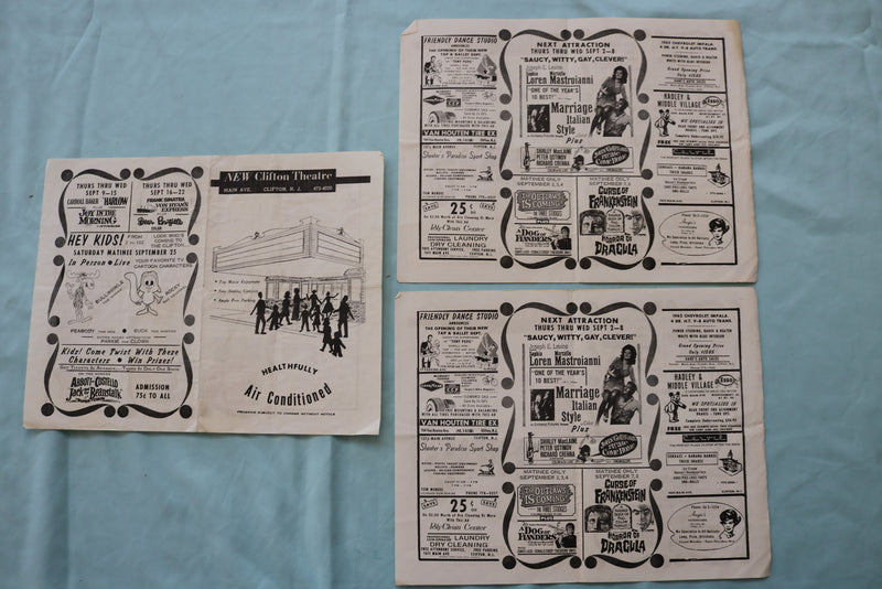 1960'S NEW CLIFTON THEATRE PROGRAMS - LOT OF 16 -CLIFTON, NJ - K 2538