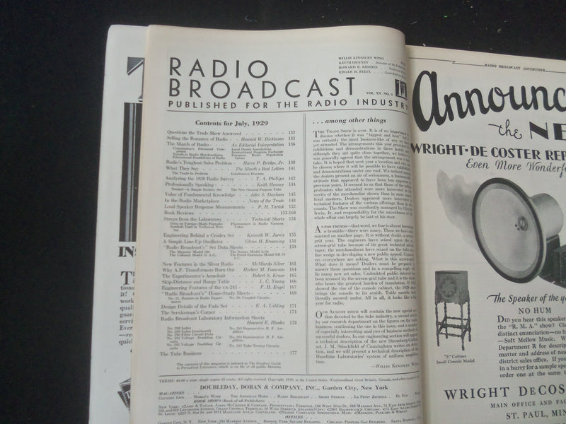 1929 JULY RADIO BROADCAST MAGAZINE - NICE COVER, ARTICLES & PHOTOS - B 434T