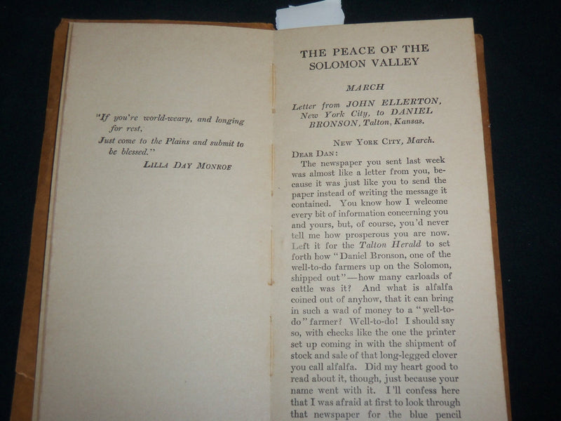 1925 THE PEACE OF THE SOLOMON VALLEY BOOK BY MARGARET HILL MCCARTER - J 6585