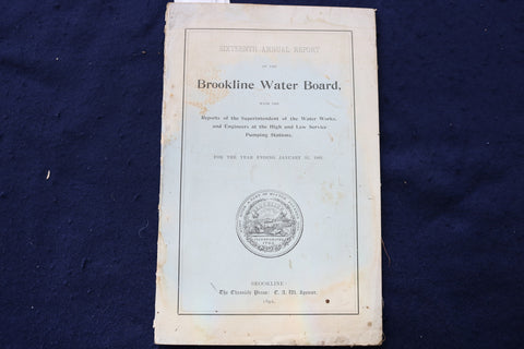 1892 BROOKLINE WATER BOARD ANNUAL REPORT SOFTCOVER BOOK - K 795