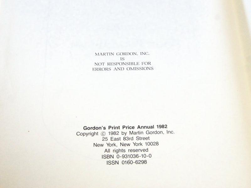 1982 GORDON'S PRINT PRICE ANNUAL BOOK - MARTIN GORDON INC - NEW YORK - KD 3982