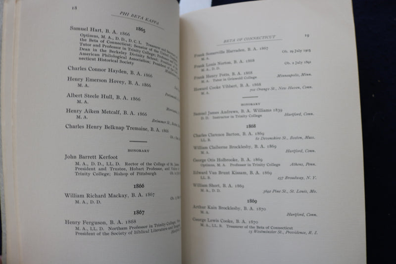 1905 TRINITY COLLEGE HARTFORD - BETA OFCONNECTICUT 1845-1905 -SOFTCOVER - K 1415