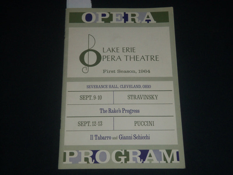 1964 LAKE ERIE OPERA THEATRE PROGRAM - THE RAKE'S PROGRESS - OHIO - J 4278