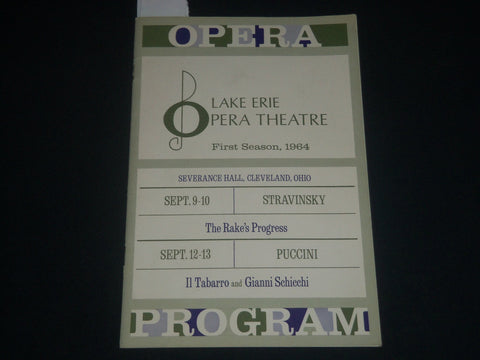 1964 LAKE ERIE OPERA THEATRE PROGRAM - THE RAKE'S PROGRESS - OHIO - J 4278