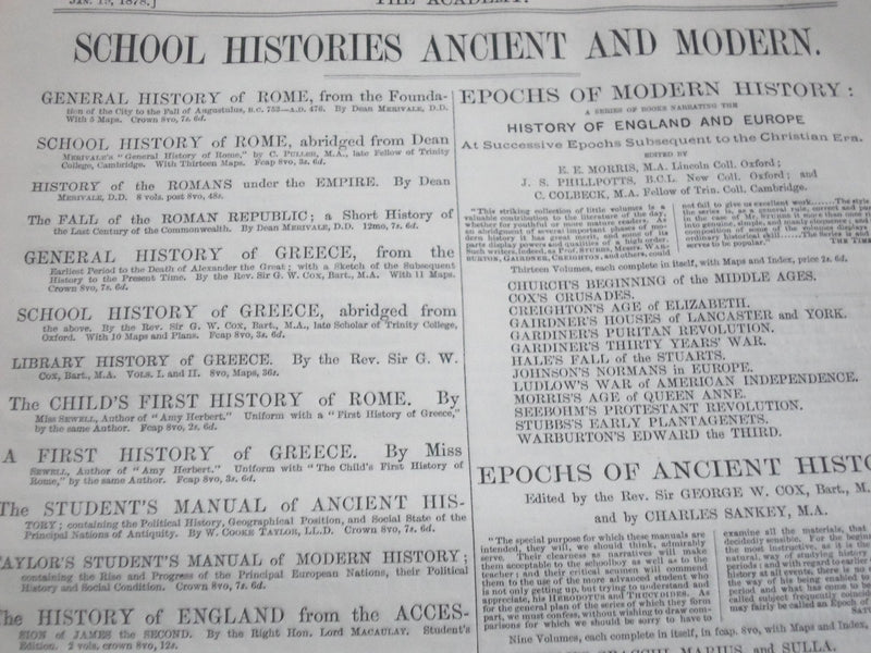 1878 THE ACADEMY WEEKLY REVIEW OF LITERATURE LOT OF 20 ISSUES - LONDON - O 2382