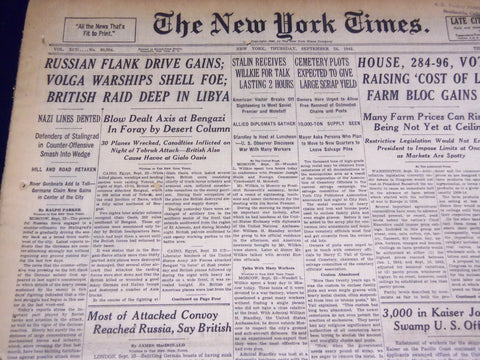 1942 SEPT 24 NEW YORK TIMES - RUSSIAN FLANK GAINS VOLGA WARSHIPS SHELL - NT 919