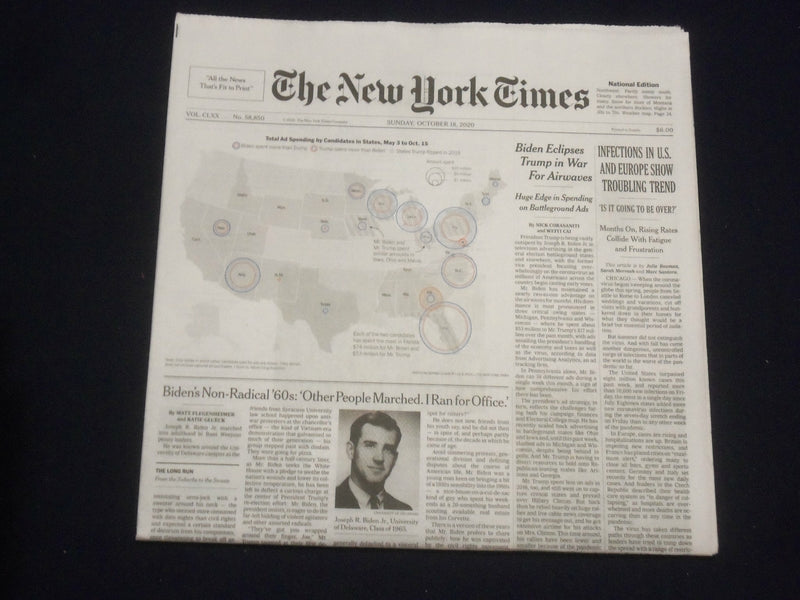2020 OCTOBER 18 NEW YORK TIMES - BIDEN ECLIPSES TRUMP IN WAR FOR AIRWAVES