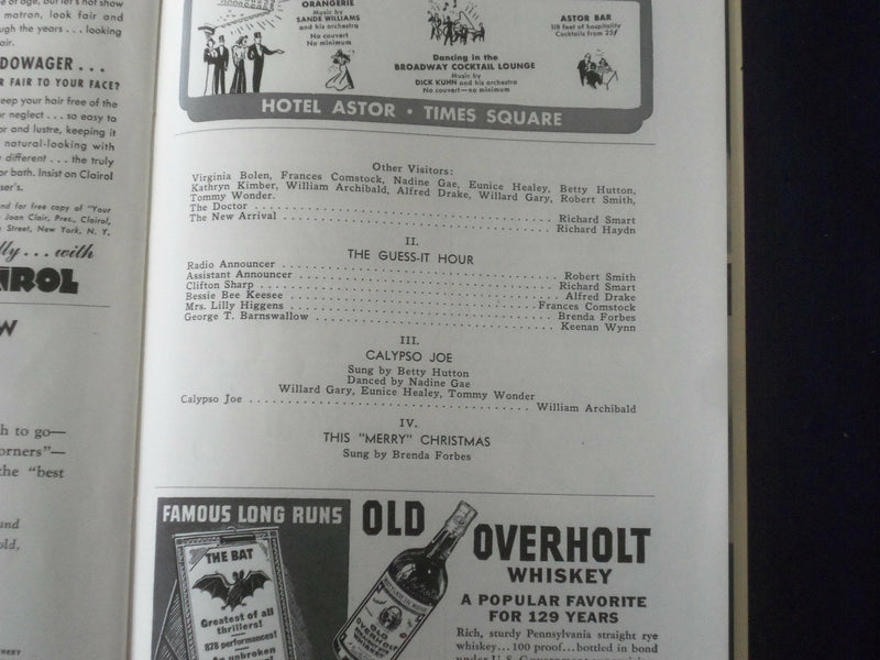 1940 FEBRUARY 19 PLAYBILL PROGRAM - TWO FOR THE SHOW -HUTTON-ARDEN-WYNN - J 6475