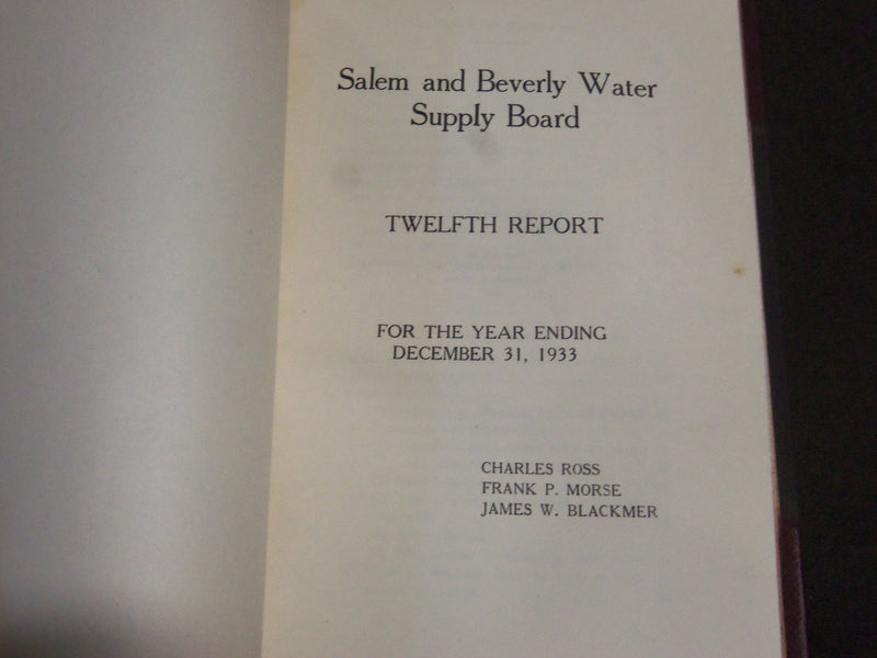 1931-1934 SALEM & BEVERLY WATER SUPPLY BOARD REPORTS 10-13 BOOK - KD 4158