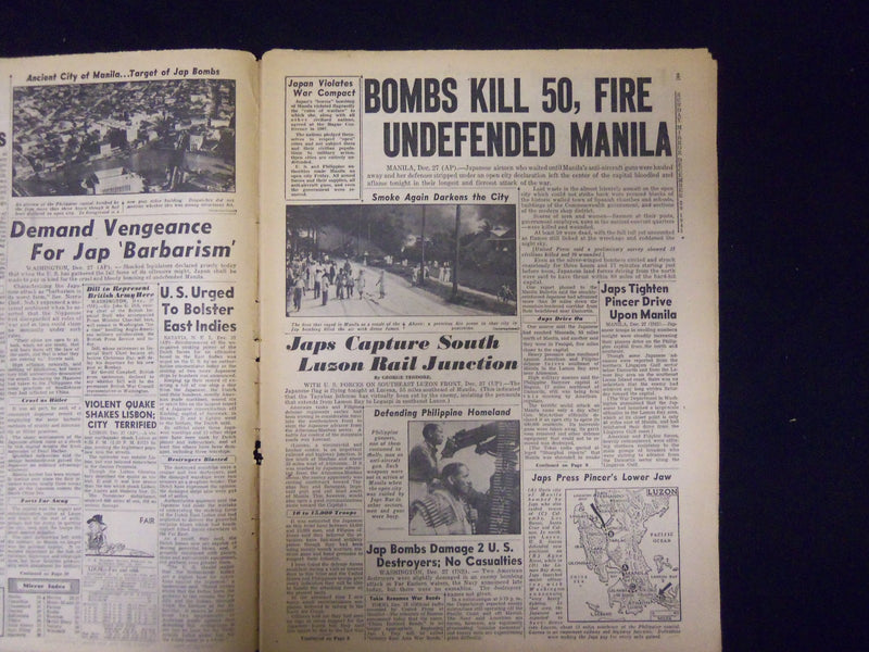 1941 DEC 28 NEW YORK SUNDAY MIRROR - MANILA IN FLAMES, 50 DIE IN RAIDS - NP 2138