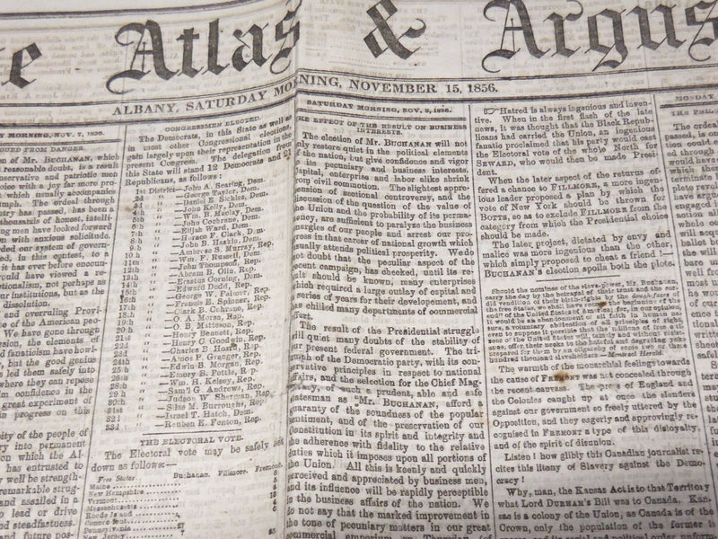 18856 NOVEMBER 15 THE ATLAS & ARGUS NEWSPAPER - BUCHANAN ELECTED - NP 3877A