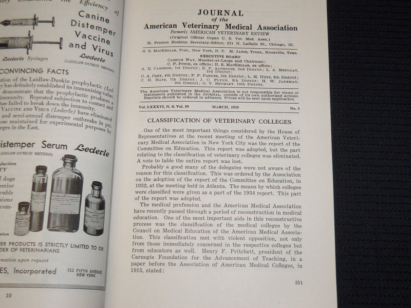 1935 AMERICAN VETERINARY MEDICAL ASSOC. JOURNAL 12 ISSUES COMPLETE YR - WR 632J