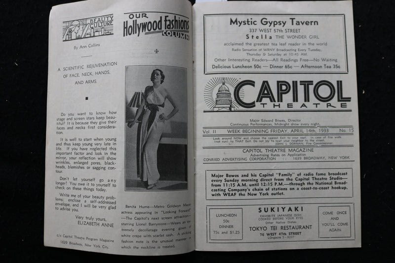 1933 APRIL 14 CAPITOL THEATRE MAGAZINE - LIONEL BARRYMORE - K 2200