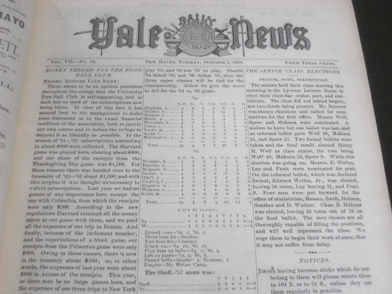 1883-1884 SEPT-JUNE YALE NEWS MAGAZINE BOUND VOLUME NO. 7 - SPORTS - KD 4589