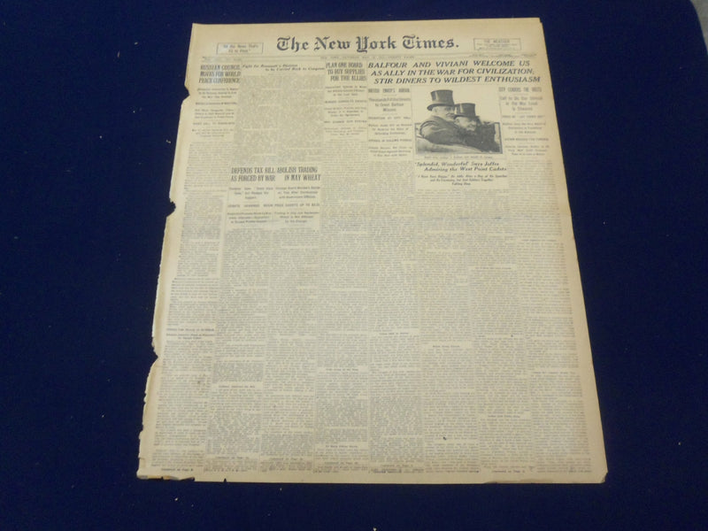 1917 MAY 12 NEW YORK TIMES - BALFOUR AN DVIVIANI WELCOME U.S. AS ALLY - NT 9141