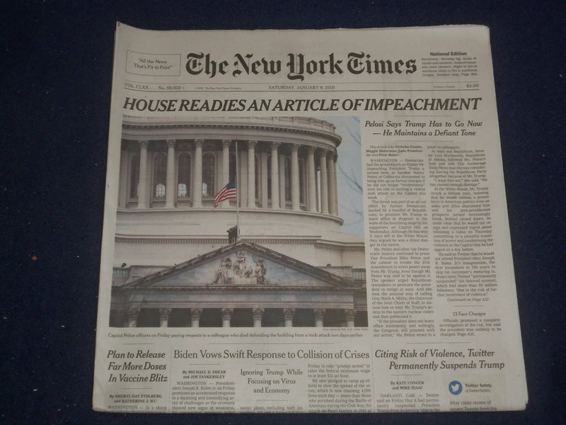 2021 JANUARY 9 NEW YORK TIMES - HOUSE PREPARES ARTICLE OF IMPEACHMENT