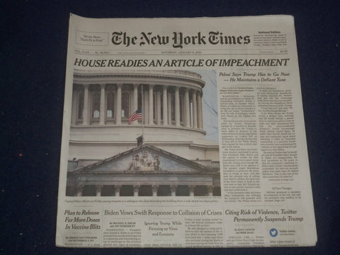 2021 JANUARY 9 NEW YORK TIMES - HOUSE PREPARES ARTICLE OF IMPEACHMENT