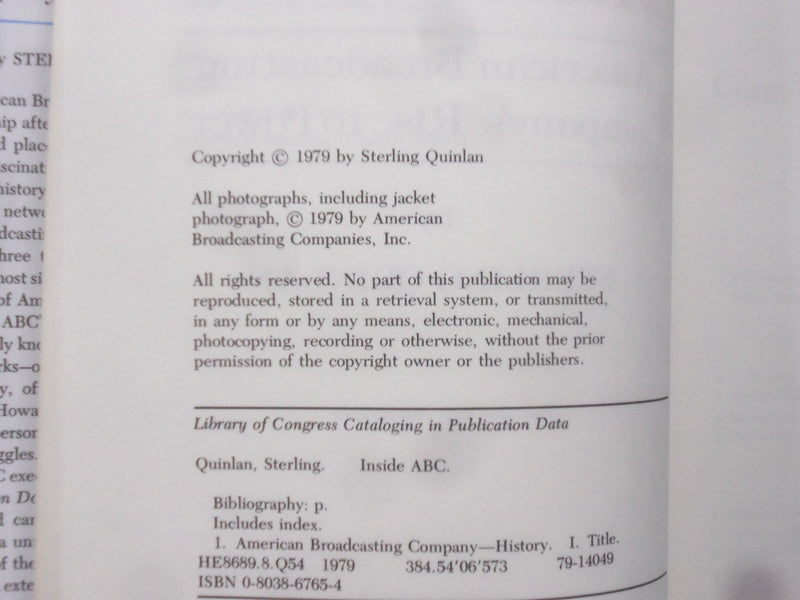 1979 INSIDE ABC HARDCOVER BOOK BY STERLING QUINLAN - SIGNED - KD 9333