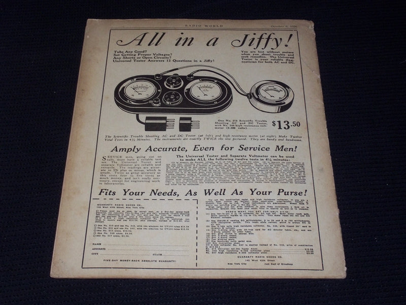 1928 OCTOBER 6 RADIO WORLD MAGAZINE NICE ELECTRONICS COVERS & ADS - E 2818