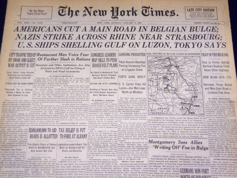 1945 JAN 8 NEW YORK TIMES - AMERICAN'S CUT A MAIN ROAD IN BELGIUM BULGE - NT 624